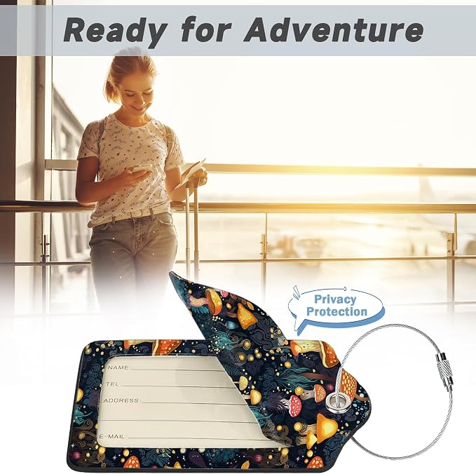 Retro Mushrooms Luggage Tags, 2 Pack Travel Cruise Tags - Image 5