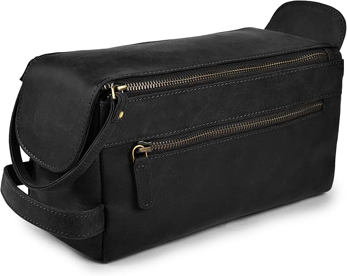 LEATHER VILLAGE Premium Leather Travel Toiletry Bag by LeatherVillage