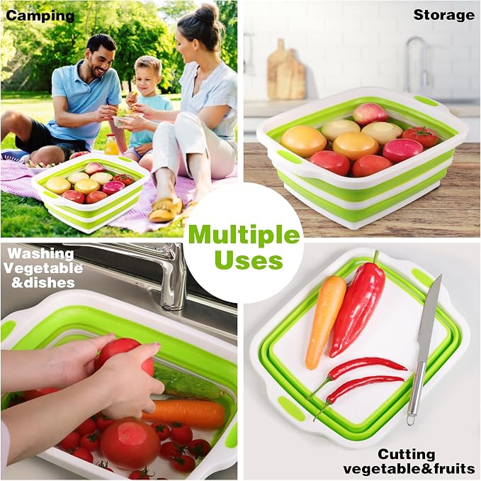 2 Pack Collapsible Cutting Board, Foldable Dish Tub - Image 5