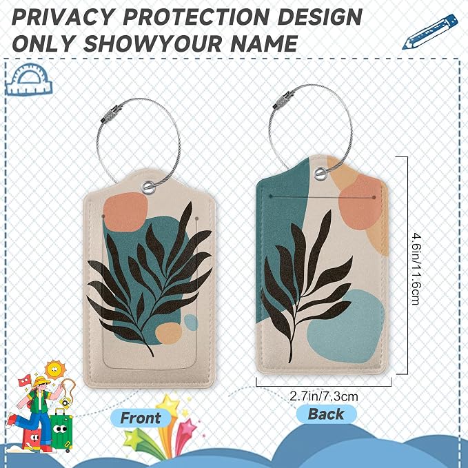 Boho Line Leaves Luggage Tags, 2 Pack Travel Cruise Tags - Image 2