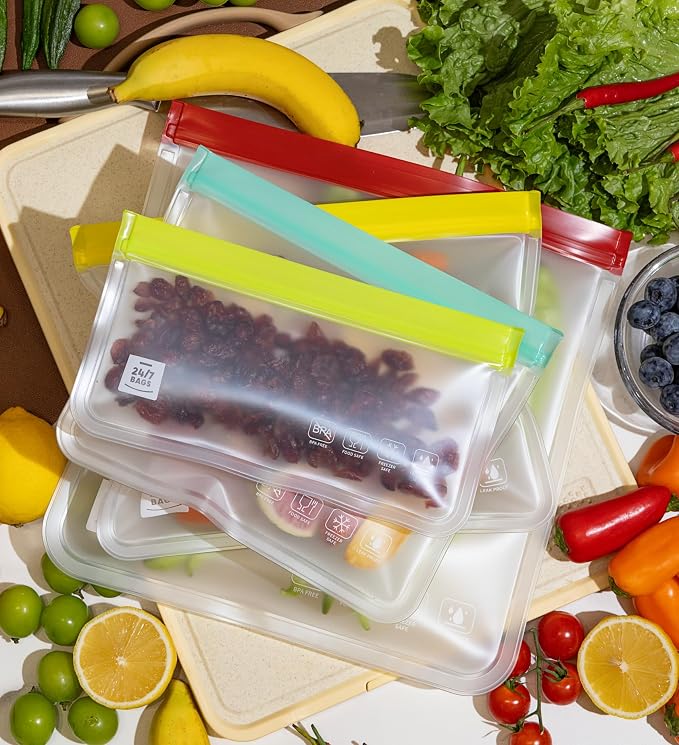12 Pack Variety Reusable Food Storage Bags, Food Grade Silicone PEVA Material - Image 6