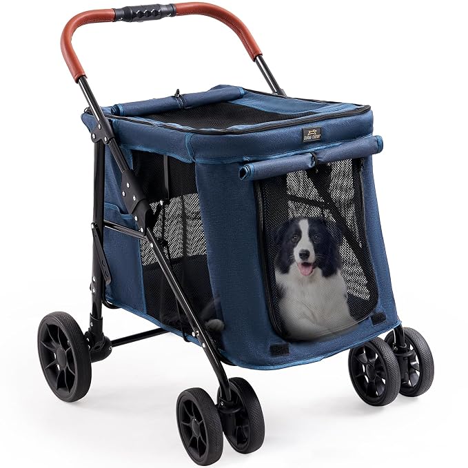 Upgraded 4 Wheels Pet Stroller for Small/Medium Dogs- One Button Fold, by CanineCanyon