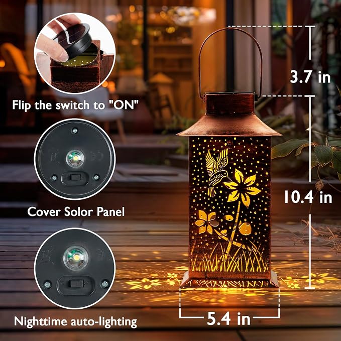 Homemory Hummingbird Solar Lanterns Waterproof, Metal Hanging Hollowed-Out - Image 3