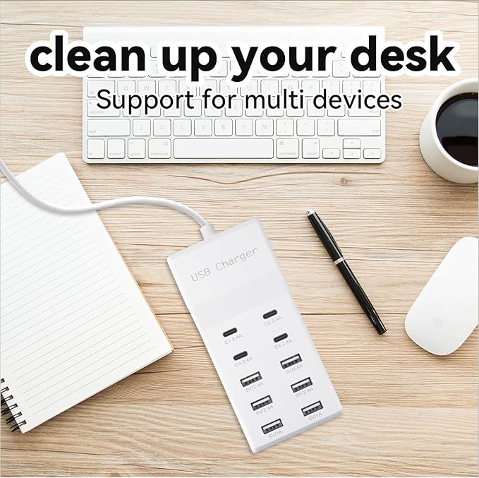USB Charging Station, 10 Ports Family-Sized USB C Charger Block, USB Power Strip - Image 5