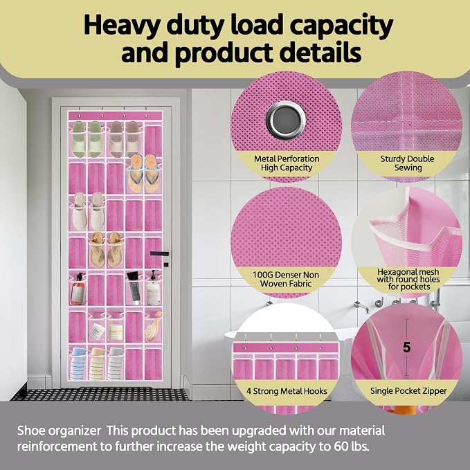 35 Pocket Over the Door Shoe Organizer, Reusable Breathable Large Mesh Bag - Image 2