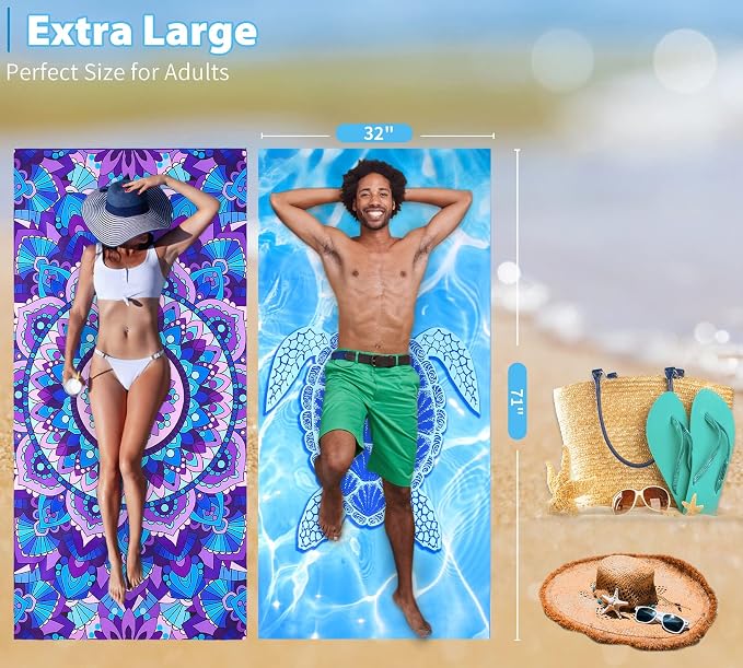 6 Pack Microfiber Thin Lightweight Beach Towel Oversized 71x32 Extra Large Sand - Image 3