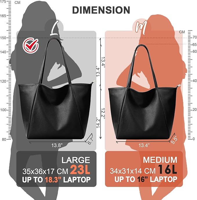 KALIDI Large Tote Bag Vegan Leather Casual Zipper Work Bag Weekender Hobo - Image 4