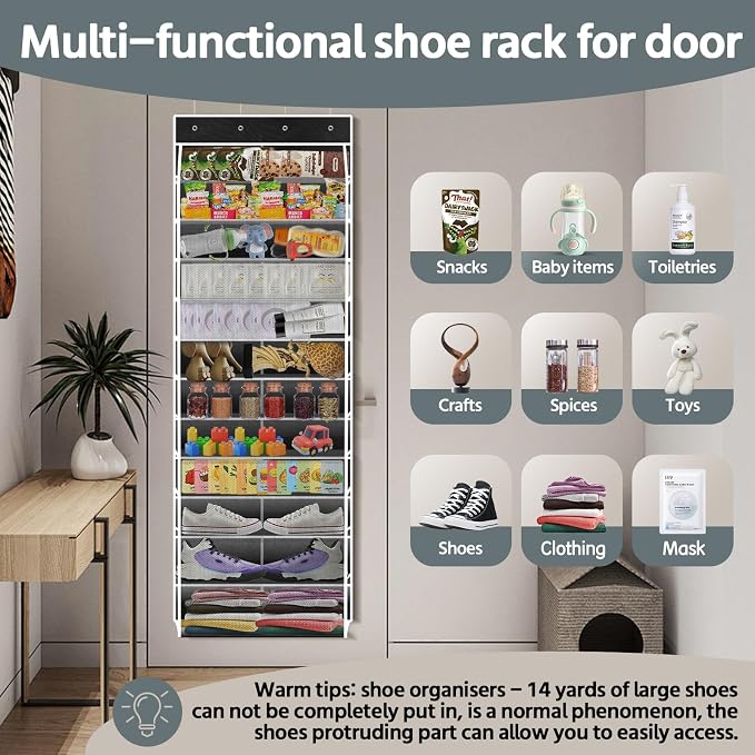 12 Pocket Over the Door Shoe Organizer, Reusable Breathable Large Mesh Bag - Image 6