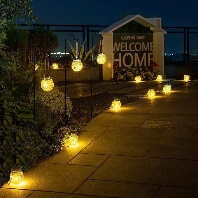 ROSHWEY Solar Lantern, 2 Pack Garden Decor Lights Waterproof Outdoor Lanterns - Image 2