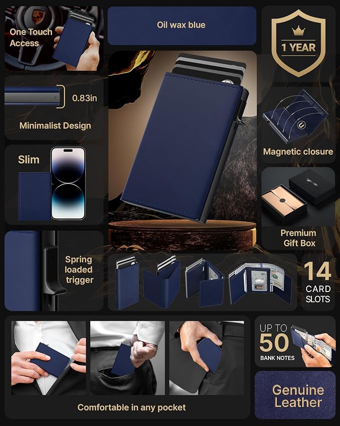 typecase Mens Wallet Card Holder: Pop Up Aluminum Case, Premium Genuine Leather - Image 2