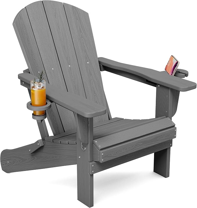 SERWALL Folding Adirondack Chair, Dual Cup Holders & All-Weather HDPE, by SERWALL