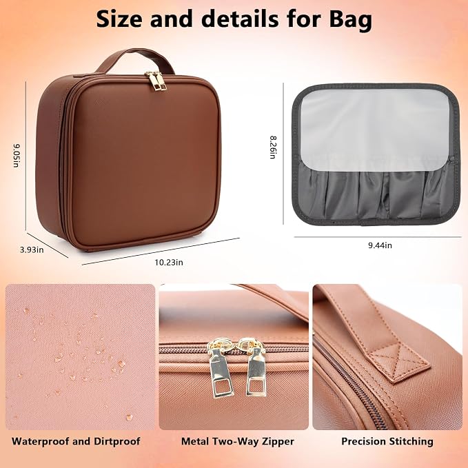Travel Makeup Bag with LED Mirror Travel Makeup Organizer with 3 Lighted - Image 5