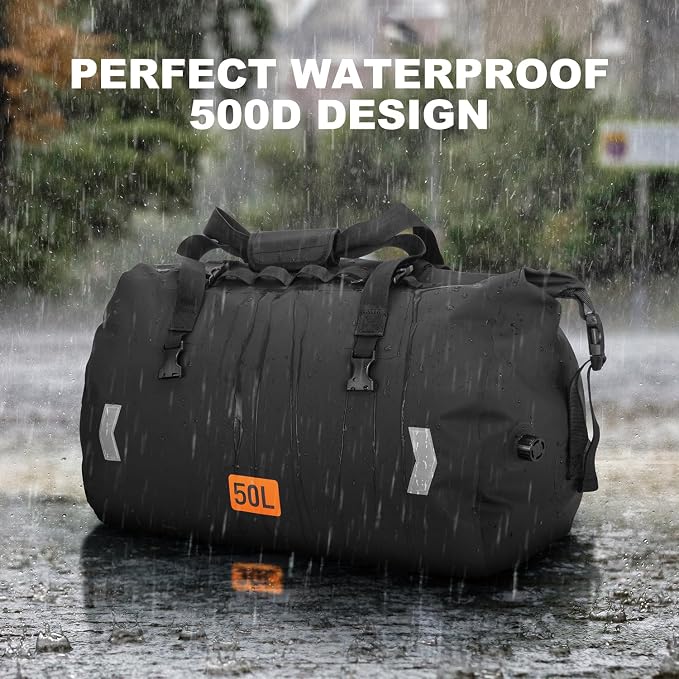 Waterproof Duffel Bag, 50L Roll-top Motorcycle Dry Bag - Image 2