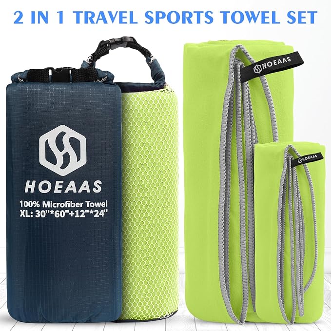 HOEAAS 2 Pack Microfiber Camping Towels, Quick Dry Towel, Super Absorbent Ultra - Image 2