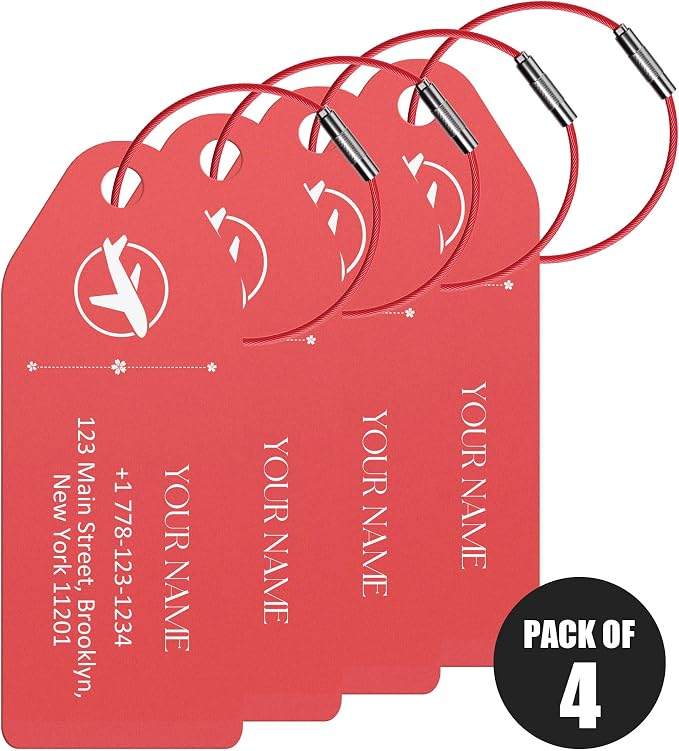 4 PCS Personalized Metal Luggage Tag – Personalized Engraved Suitcase Tag by Binphonesin