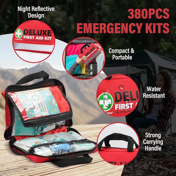 380 Pieces Deluxe First Aid Kit Compact Trauma Medical Kits - Image 3
