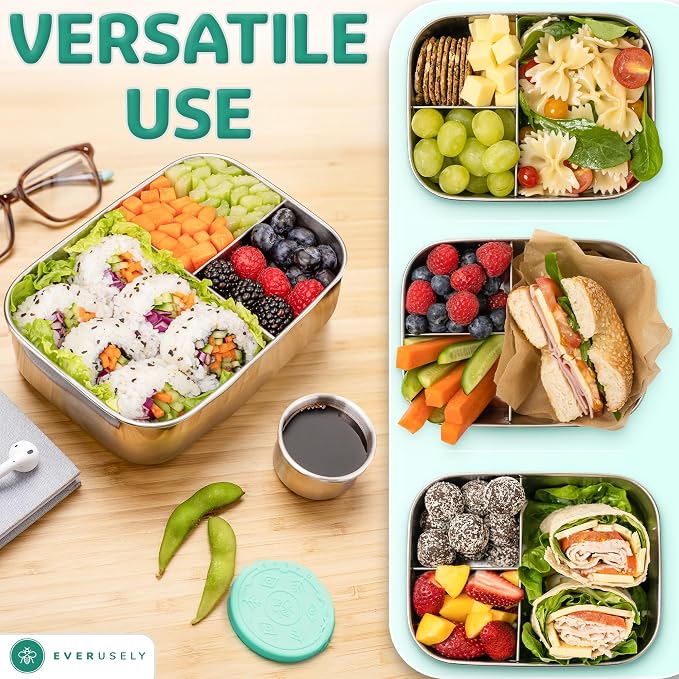 Everusely - Bento Box - Green, 37oz / 1.1 L - Stainless Steel Lunch Box - 3 - Image 5