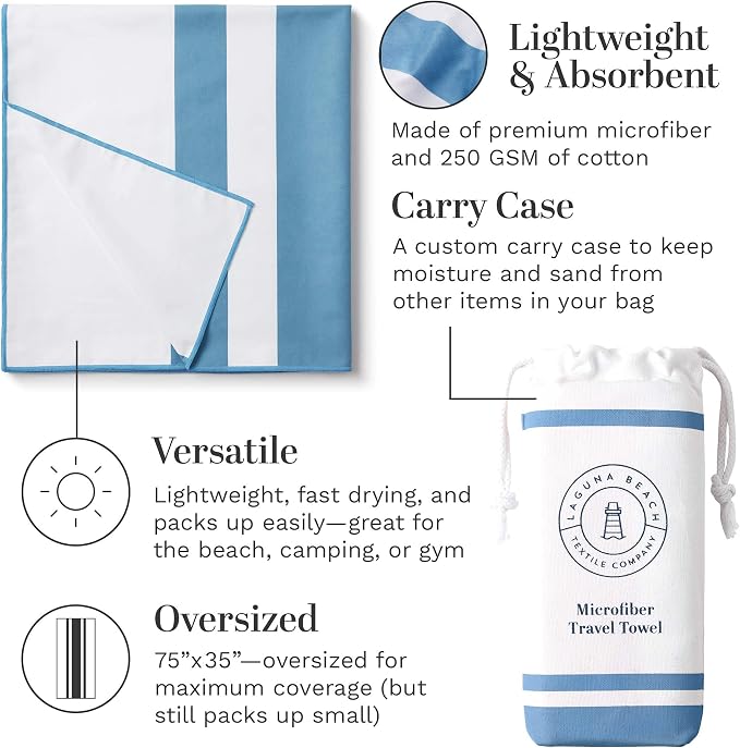 Bright Blue Microfiber Beach Towel by Laguna Beach Textile Co - Image 3