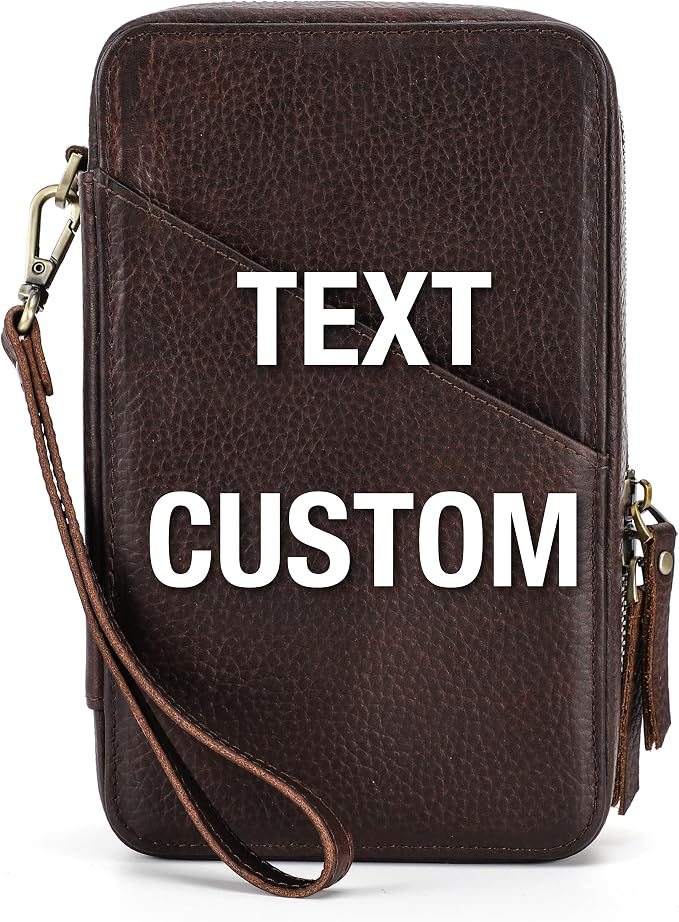 Top Grain Leather Text Custom Electronic Organizer Zipper Bag Tech Pouch by CataPurusLeatherCrafts