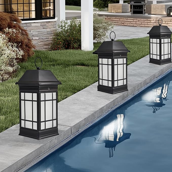 14" Solar Lantern Outdoor Waterproof, Glass Flickering Flame Solar Lanterns - Image 8