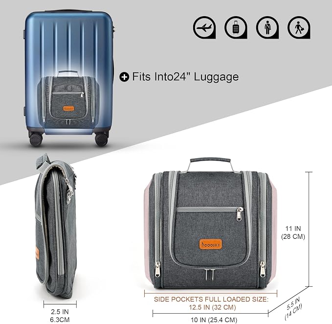 Hanging Travel Toiletry Bag for Women and Men, 6 Organizer Compartments - Image 6