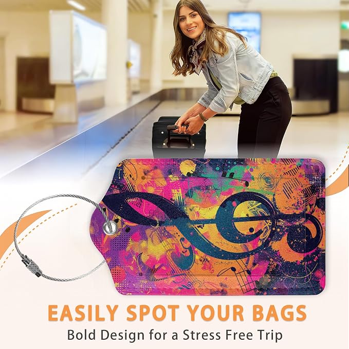 Retro Neon Treble Clef Pop Art PU Leather Luggage Tags - Image 4