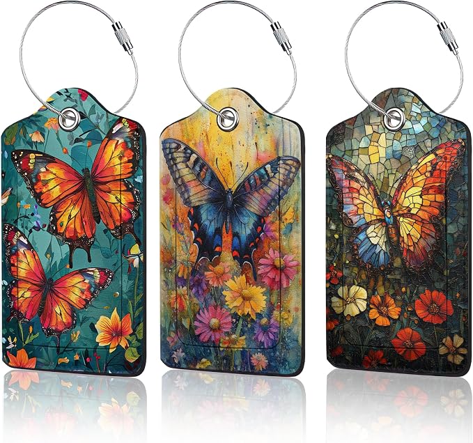 3 Pack Vintage Butterfly Wildflower Luggage Tags by Unknown