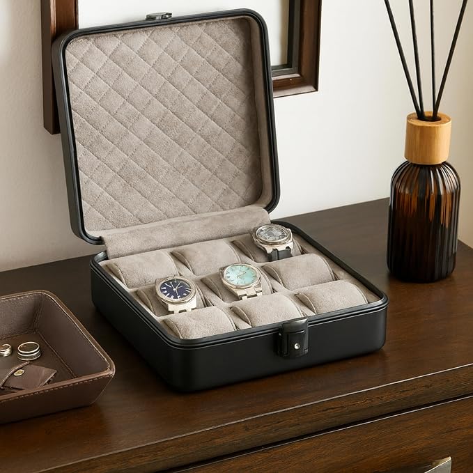 Bey-Berk Prague Aluminum Watch Case in Matte Black – 9-Slot Locking Travel Box - Image 4