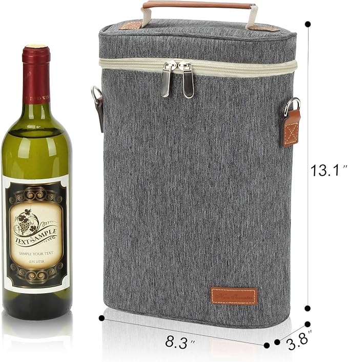 ZORMY 2 Bottle Insulated Wine Tote Bag, Wine Carrier Travel Padded Cooler Bag - Image 8
