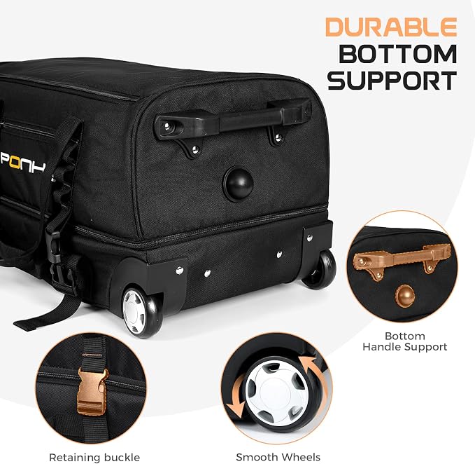 Rolling Duffle Bag with Wheels, Large Travel Duffel Bag with Shoe Compartment - Image 5