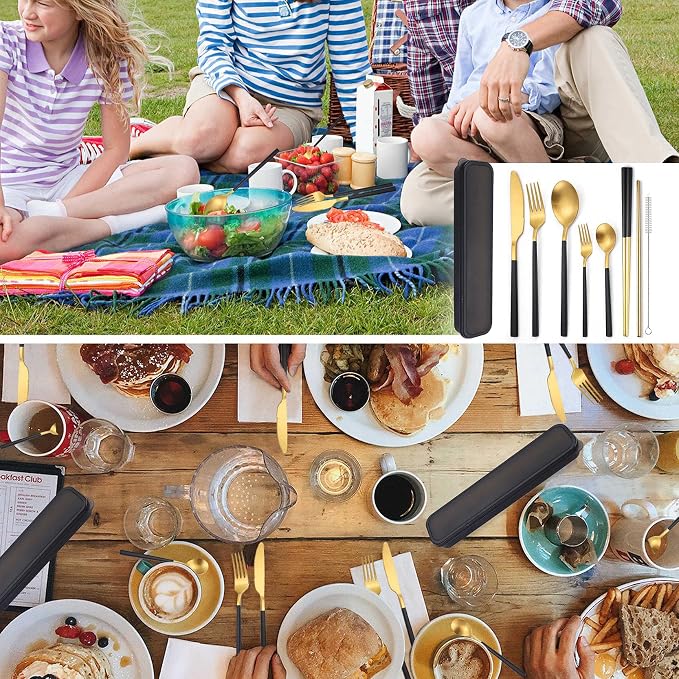 AARAINBOW 6 Pieces Stainless Steel Flatware Set Portable Reusable Cutlery Set - Image 4