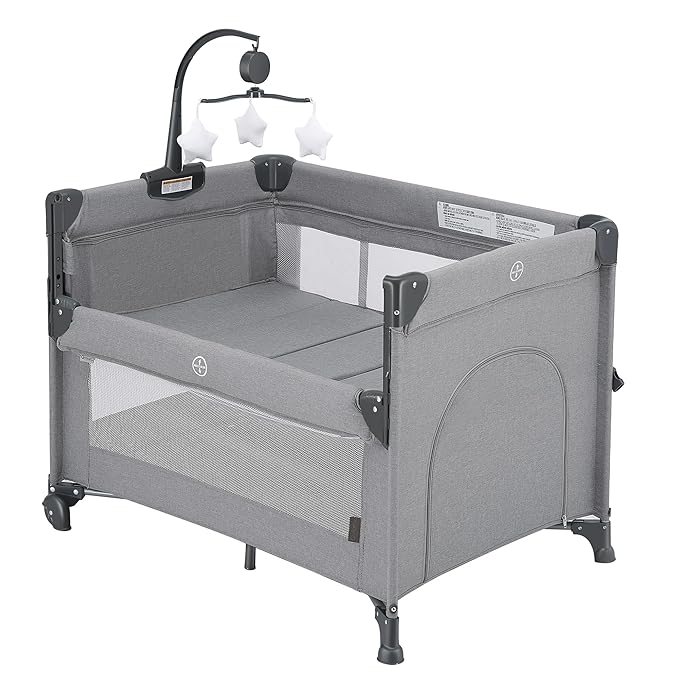 2-in-1 Baby Playard, Pack and Play Bassinet, Easy Folding Portable Crib by QUTANIX