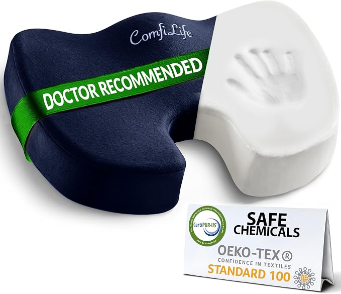 ComfiLife Premium Seat Cushion – 100% Memory Foam Office Chair Cushion by ComfiLife