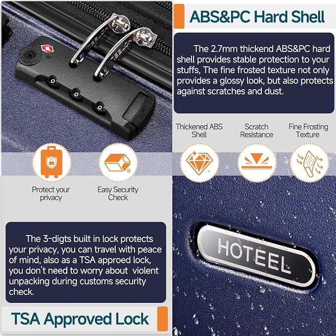 Hoteel Luggage Sets 3 Piece, ABS+PC Hard Shell Expandable Suitcases - Image 7