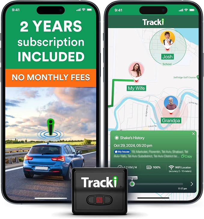 Tracki GPS Tracker for Vehicles, Kids. Subscription Needed. US-Made Tech. 4G by Tracki