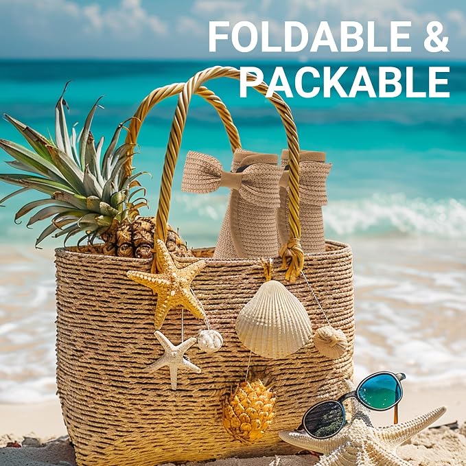PFFY Sun Hats for Women Straw Beach Hat Packable Foldable Wide Brim Ponytail - Image 5