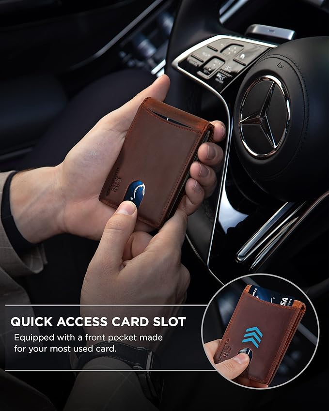 SERMAN BRANDS RFID Blocking Slim Bifold Genuine Leather Minimalist Front Pocket - Image 3