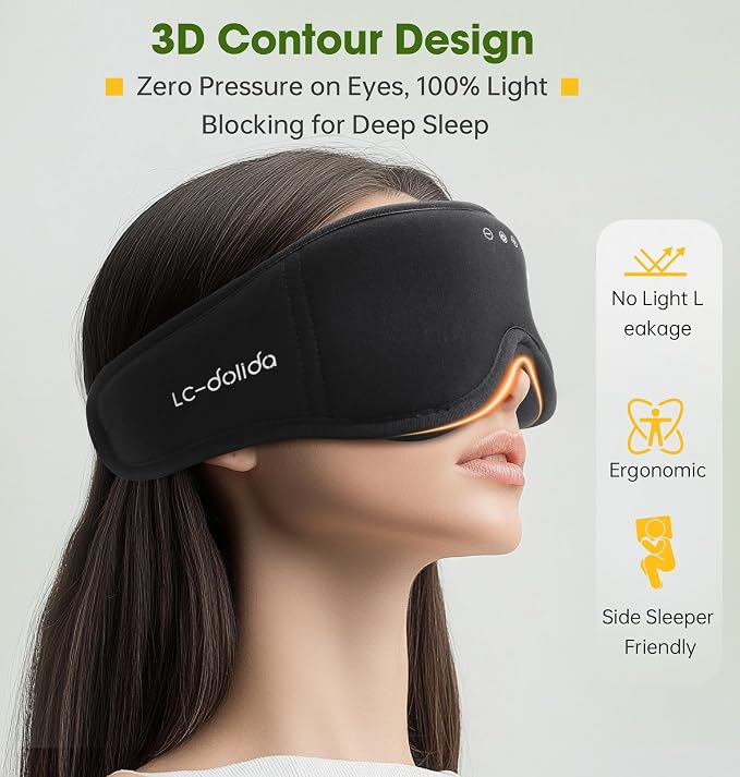 Sleep Mask with Headphones Bluetooth 5.4，LC-dolida 2025 New 3D Bluetooth Sleep - Image 3