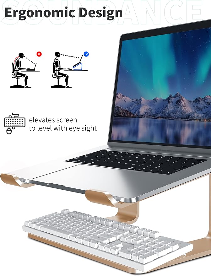 SOUNDANCE Laptop Stand, Aluminum Computer Riser, Ergonomic Laptops Elevator - Image 3
