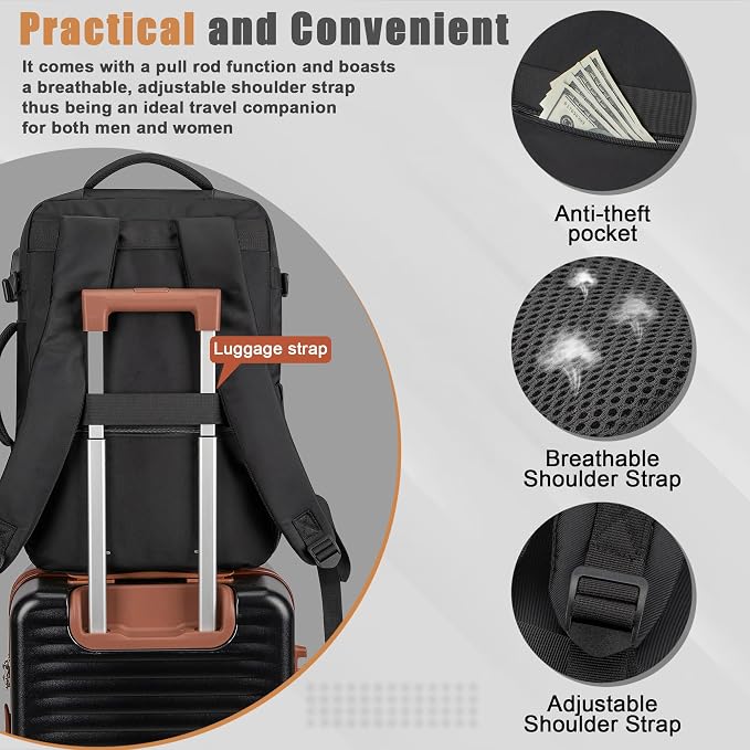 40L Travel Backpack with USB Charging Port, Water-Resistant Carry On Backpack - Image 4