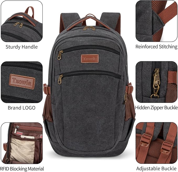 Tzowla Vintage Canvas Laptop Backpack - Image 4