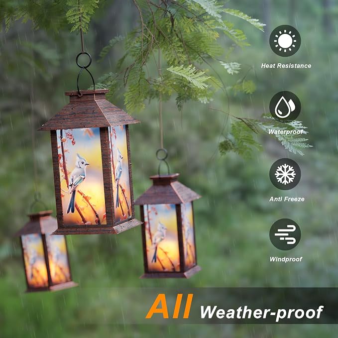 Outdoor Solar Lanterns, Waterproof Blue Jay Hanging Lantern - Image 5