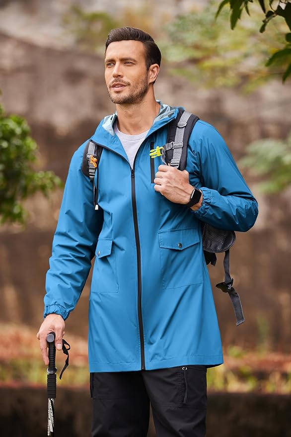 COOFANDY Men's Long Raincoat Ligtweight Rain Jacket Waterproof Outdoor Jackets - Image 2