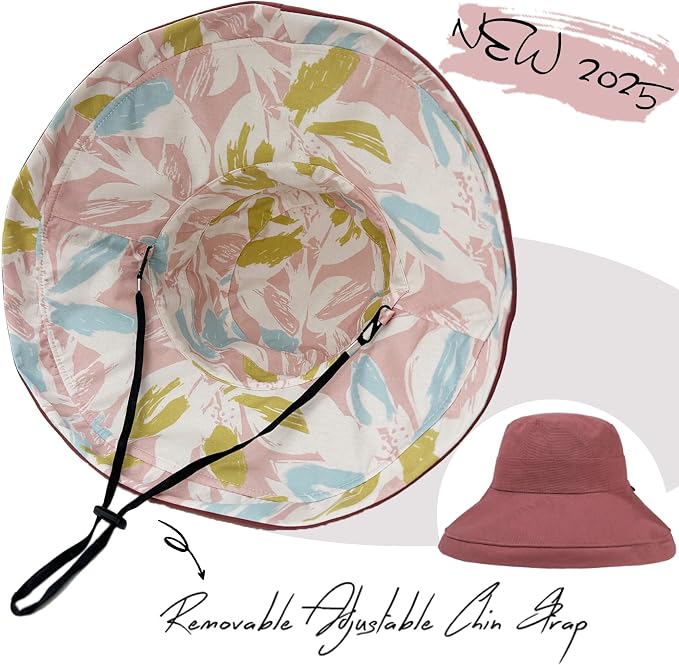 vidsel Womens Sun Hats Wide Brim Reversible Bucket Cotton Hat Packable Summer - Image 2