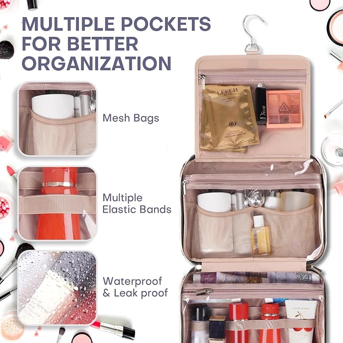 Hanging Toiletry Bag for Women Travel, 2 Sizes Large & Small Waterproof - Image 4