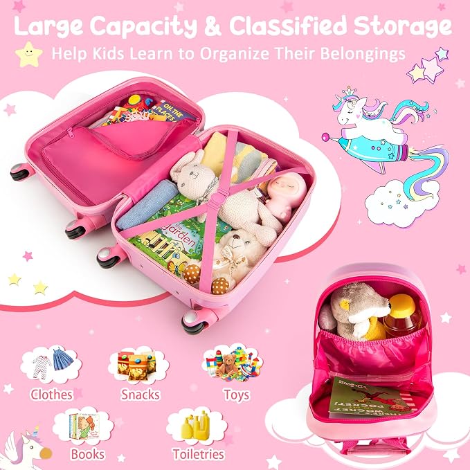HONEY JOY Kids Luggage, Lightweight Toddler Girls Suitcase, Durable ABS - Image 9