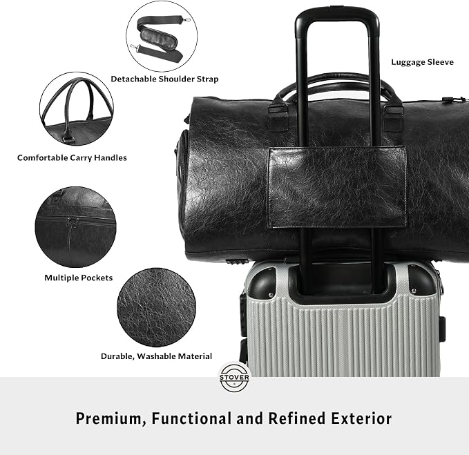 STOVER Garment Travel Duffle Bag, Large 2-in-1 Convertible Carry-on Luggage - Image 4