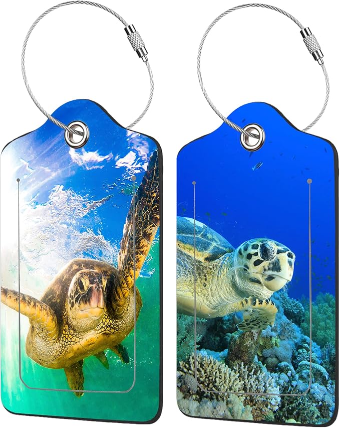 2 Pack Hawaiian Green Sea Turtle Luggage Tags by EOBKLAX