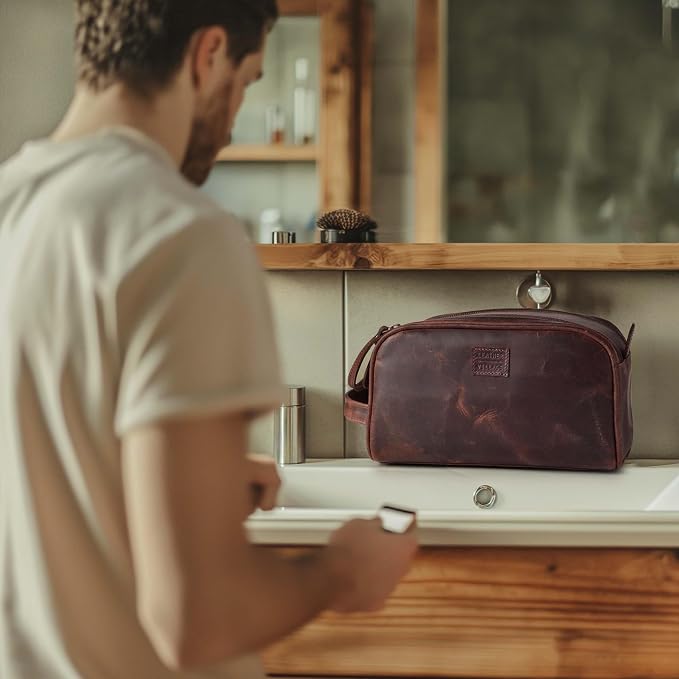 LEATHER VILLAGE Premium Leather Toiletry Travel Pouch - Image 7