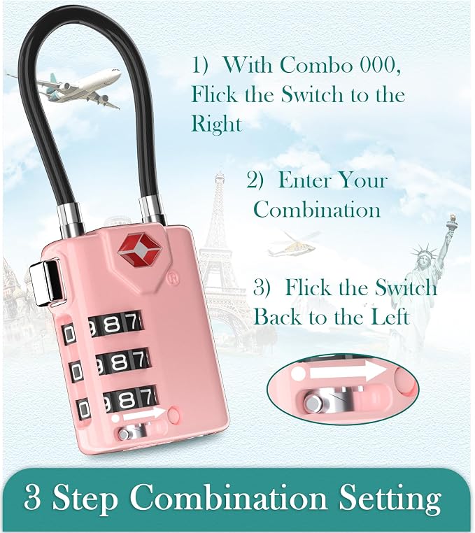 Search Alert TSA Approved Travel Combination Luggage Cable Locks - Image 6
